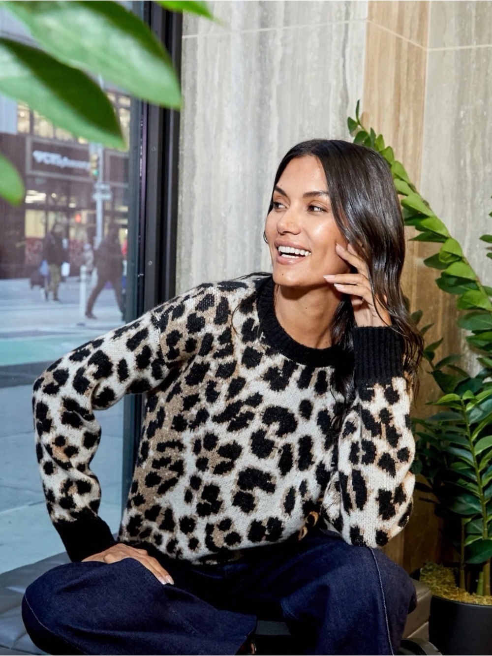 NWT Cheetah Print Crewneck Sweater - Black & Cream - Saks Fifth Avenue